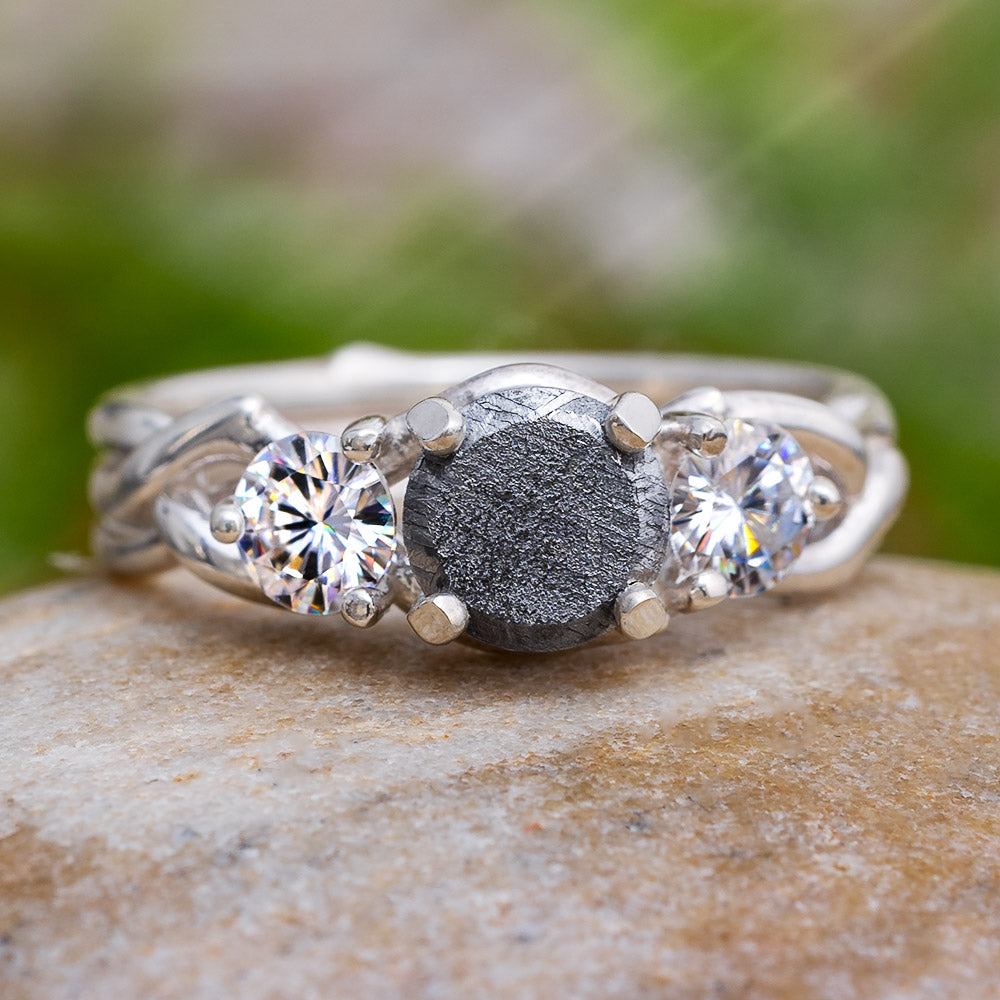 Meteorite and Moissanite Engagement Ring