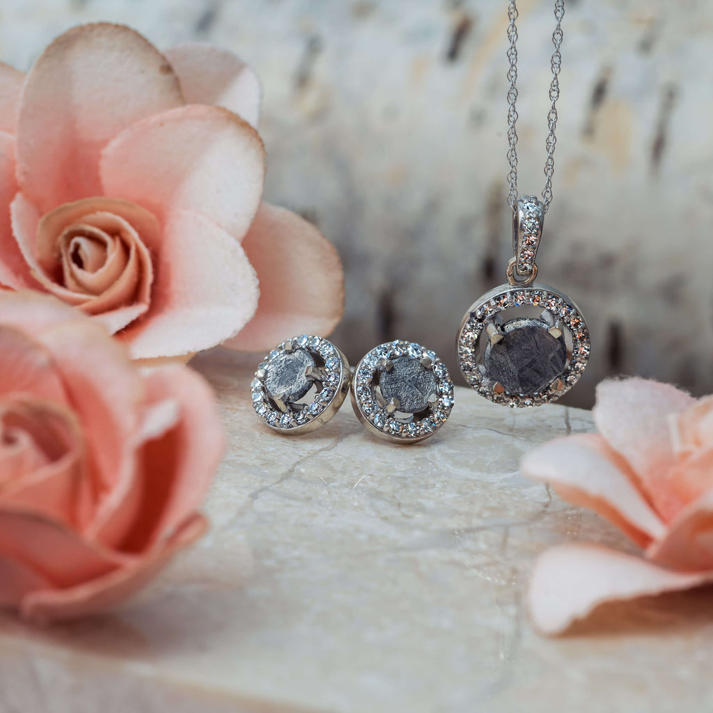 Meteorite necklace and earring set